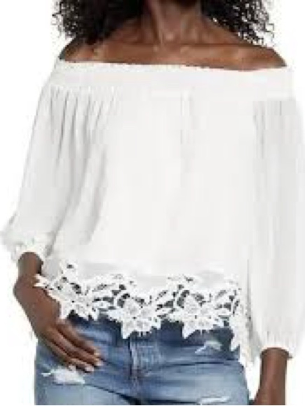 All in Favor White Off-Shoulder Lace Hem Blouse - Picture 2 of 8